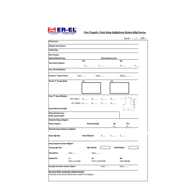 Hızlı Kalıp Değiştirme Sistem Formu (Pres)